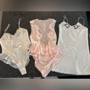 Victoria's Secret and Erika Taylor Pink and White Lace Chemise Set of 3